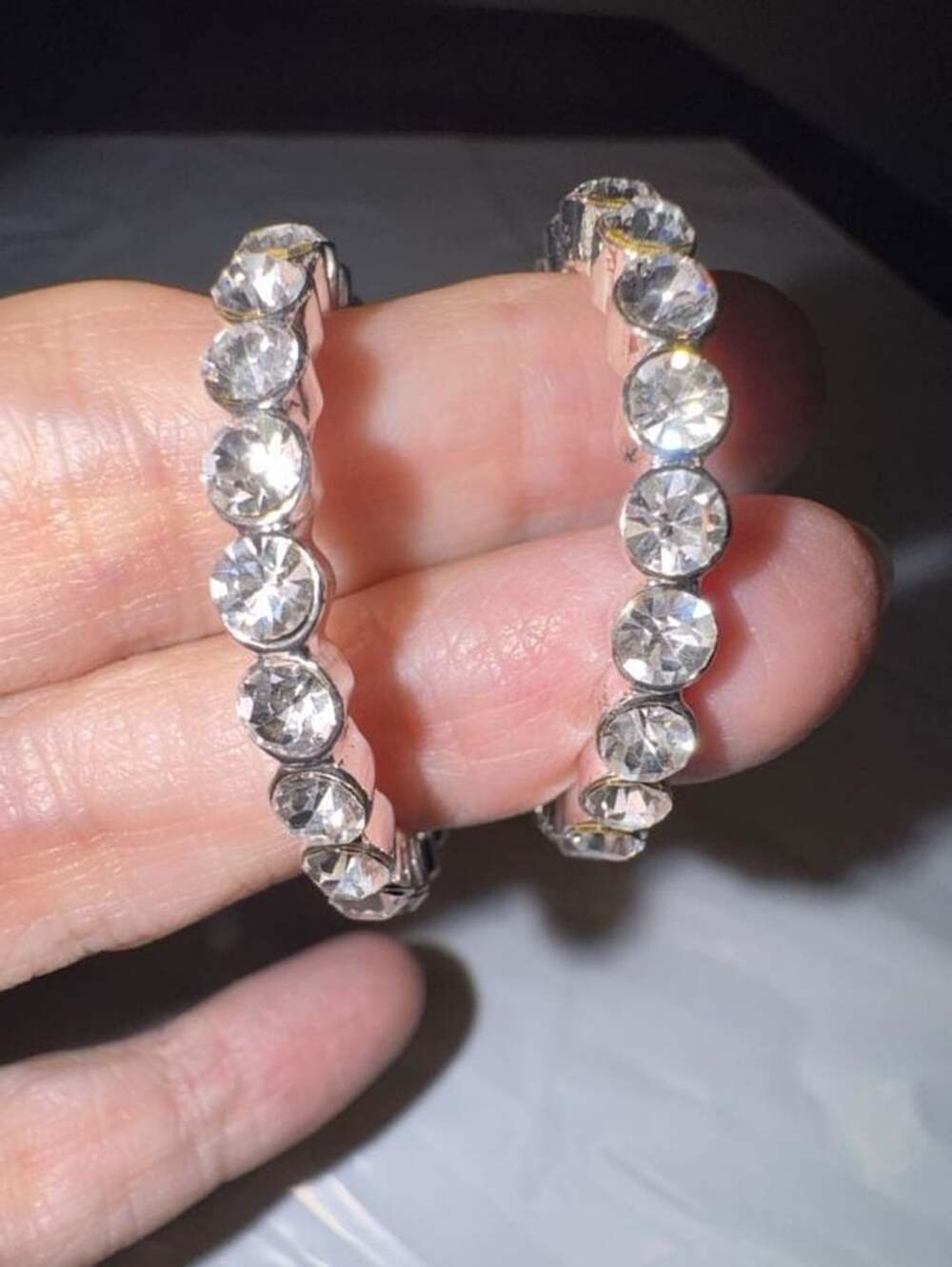 Unbranded Crystal Rhinestone Silver Tone Hoop Earrings